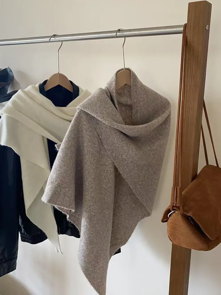 韓国風ウール混紡暖かいワイド三角スカーフショルダーラップ女性の秋冬ファッションセンセーションサーマルスカーフネックウォーマー