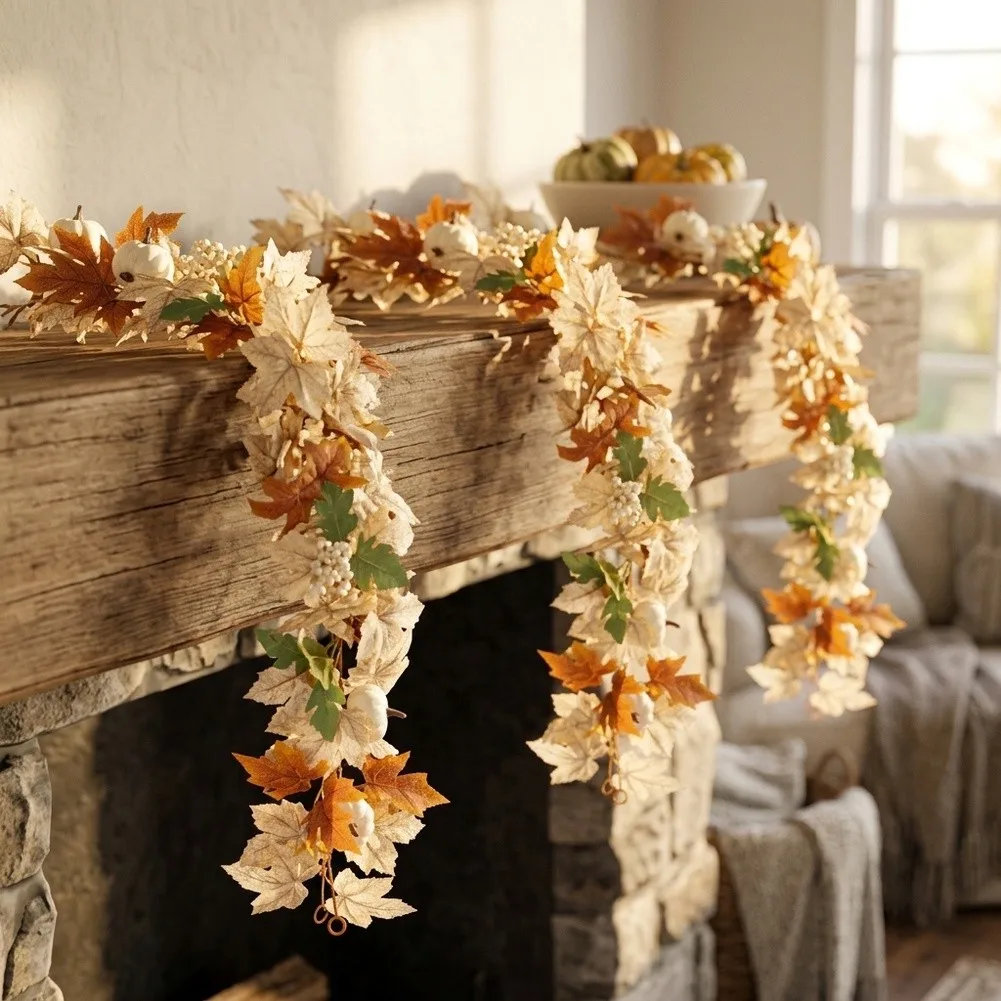 3pcs Artificial Maple Leaves Vine 175cm Realistic Garland For Autumn Home Wedding Party Decor Indoor Outdoor Brown Decorations