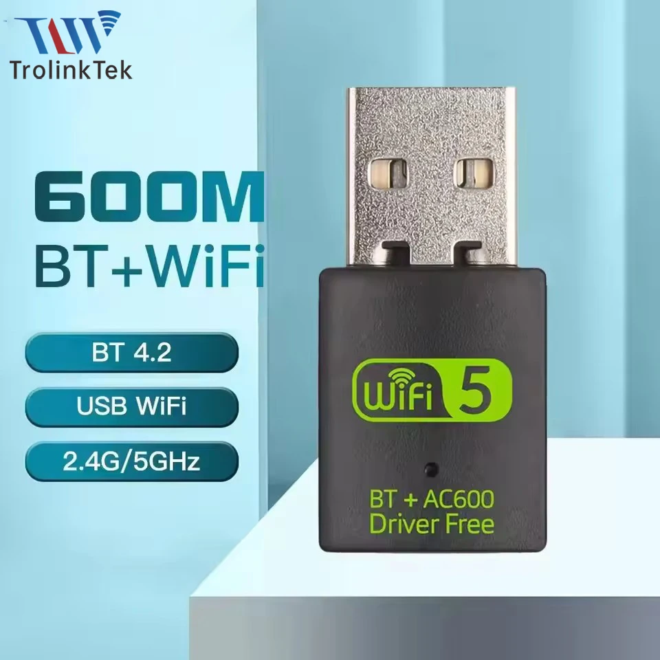 

600Mbps WiFi 5 USB Wireless Adapter AC600 Network Card Dual Band 2.4G/5GHz Bluetooth 4.2 For Windows 7/8/10/11 Driver free