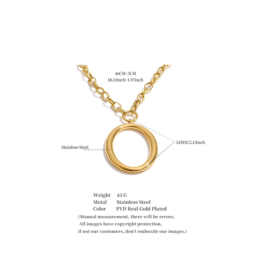 Yhpup Edelstahl-Halskette mit rundem, hohlem, geometrischem Anhänger, Gold-Platin-PVD-beschichtet, stilvoller, unverwechselbarer Schmuck, wasserdicht – Detail 1