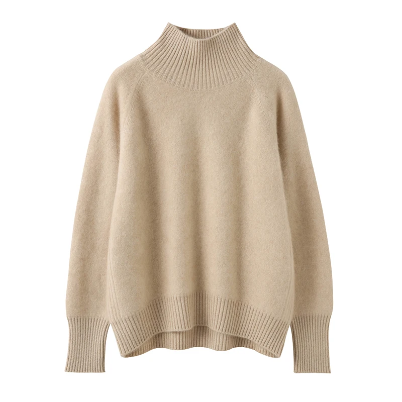 Winter Loose Style Sweaters Women 100% Autralian Wool Knitwears Female Turtleneck 2Colors Pullovers Ladies Tops