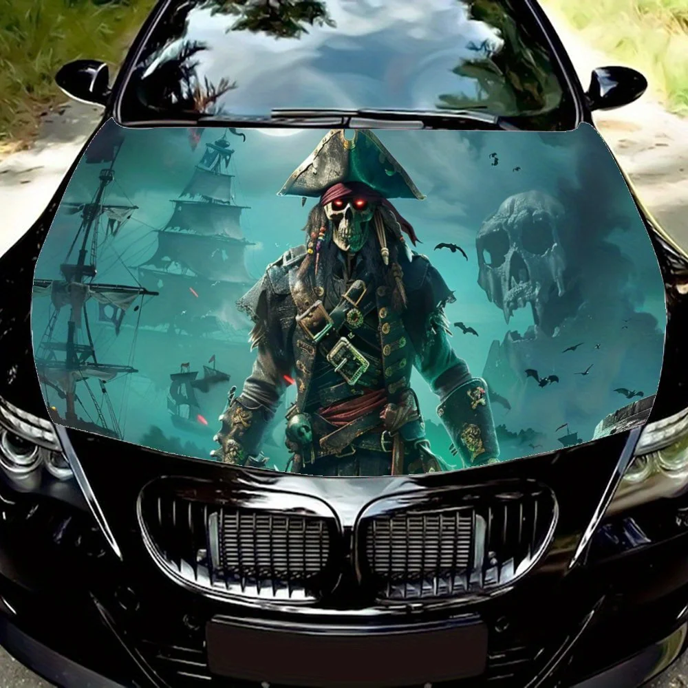 

Skull Pirate in Moonlit Cove Car Hood Decal,Self-Adhesive PVC Hood Decoration Scratch Resistant Sticker Protect,Auto Accessories