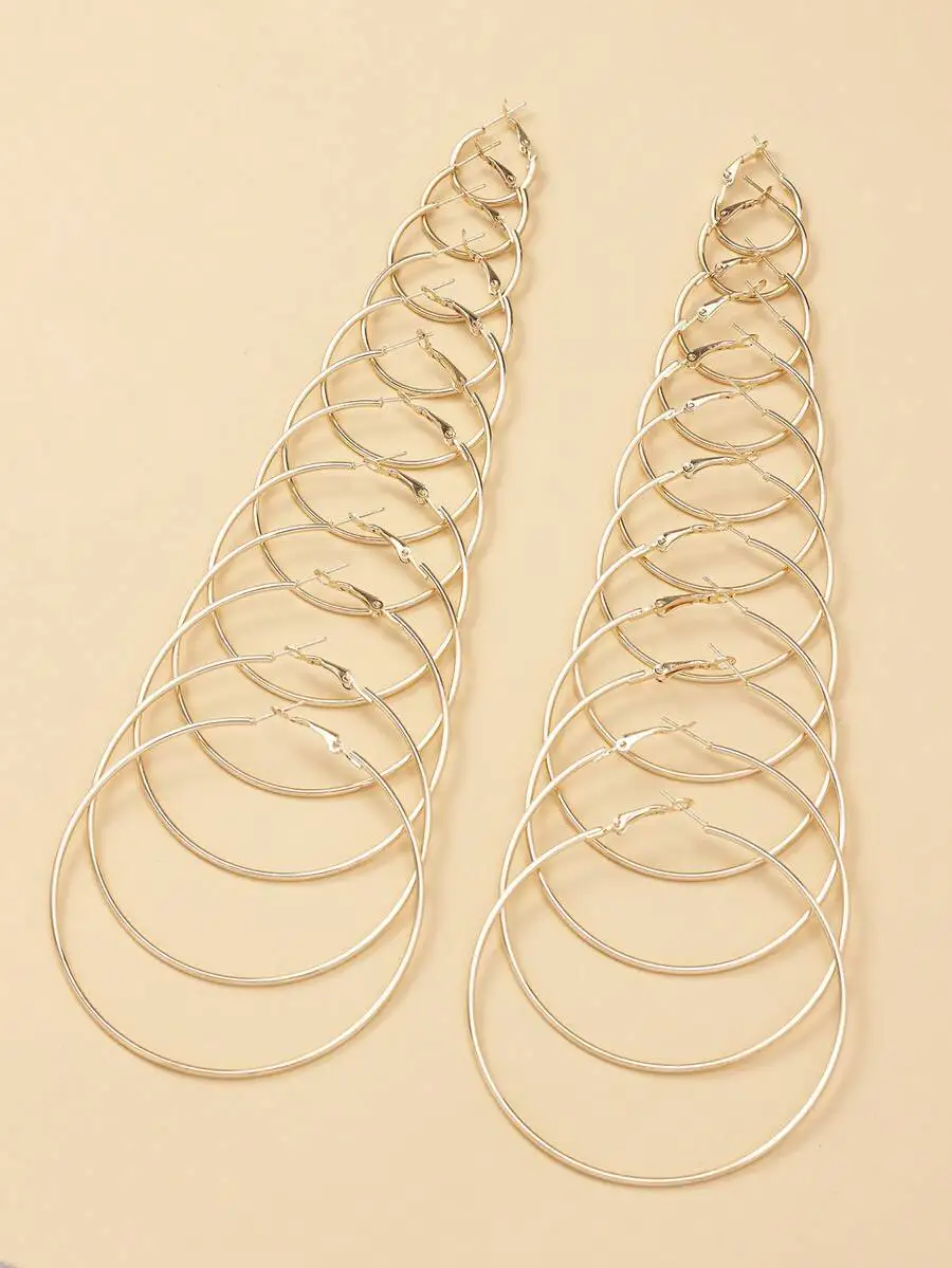 

12 Pairs Fashion Metal Hoop Earrings Set For Women