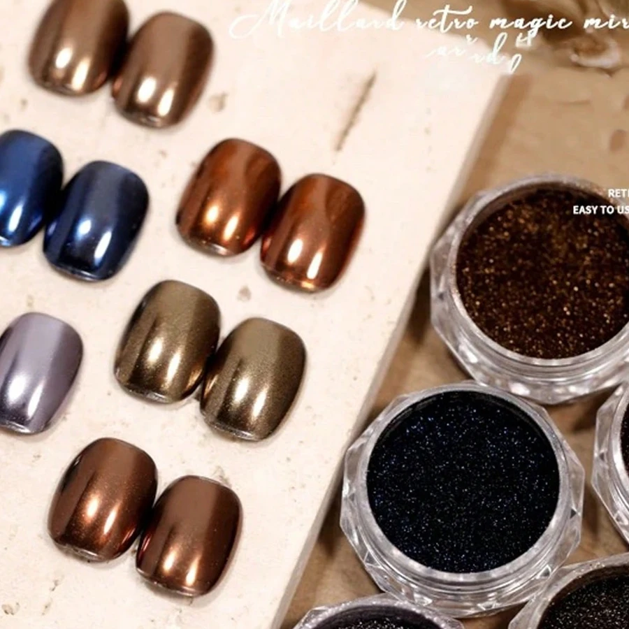 1/6 PCS  Retro Series Magic Mirror Chrome Nail Powder/shimmer glitter Decoration/Titanium pleated metallic Manicure Dip