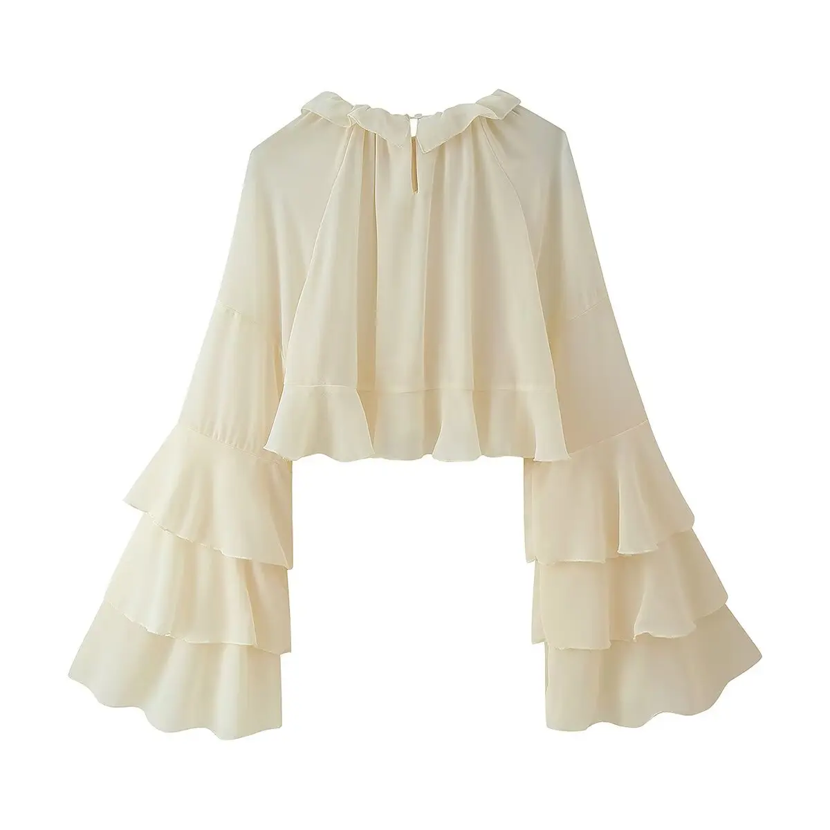 

ZBZA Spring New Women's Faion Design Lace Trim Chiffon Blouse f Skirt Two Piece Set Long Sve round Ne Overhead Sle