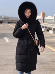 Belt Hooded Pockets Casual Cotton Thick Parkas Winter Warm Down Coats Korean Style Office Lady Clothes Autumn Jacket For Women