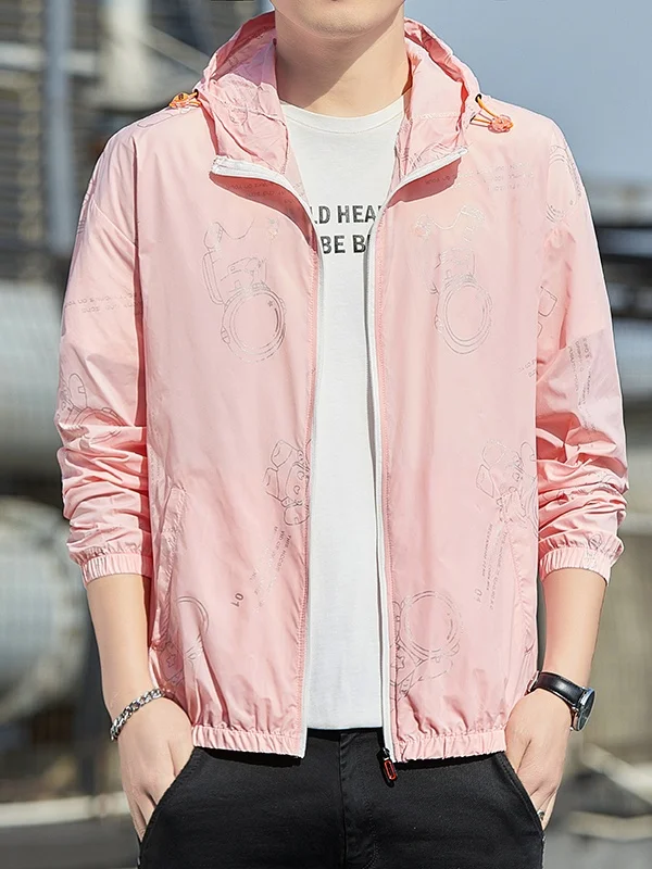 

Men's Summer Outdoor Cool Feeling Loose Fit Thin Hooded Sun Protection Jaet Breathable Faionable Design Sunscreen Coat