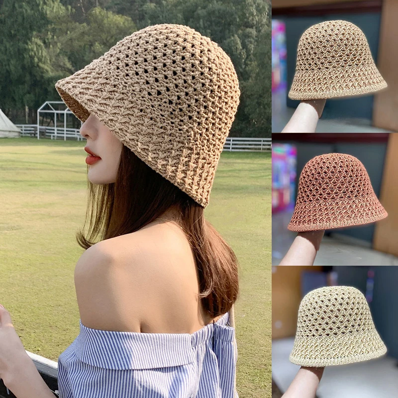 Girls Sun Hat Wide Brim Floppy Summer Hats For Women Beach Panama Straw Dome Weave Bucket Hat Femme Shade Hat Women Hats