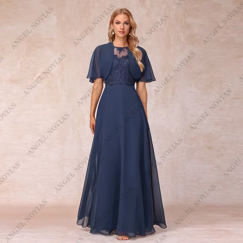 

Customized Long Navy Blue Mother of the Bride Dress with Jacket Wedding Party Dress vestidos para madre de novia 2024