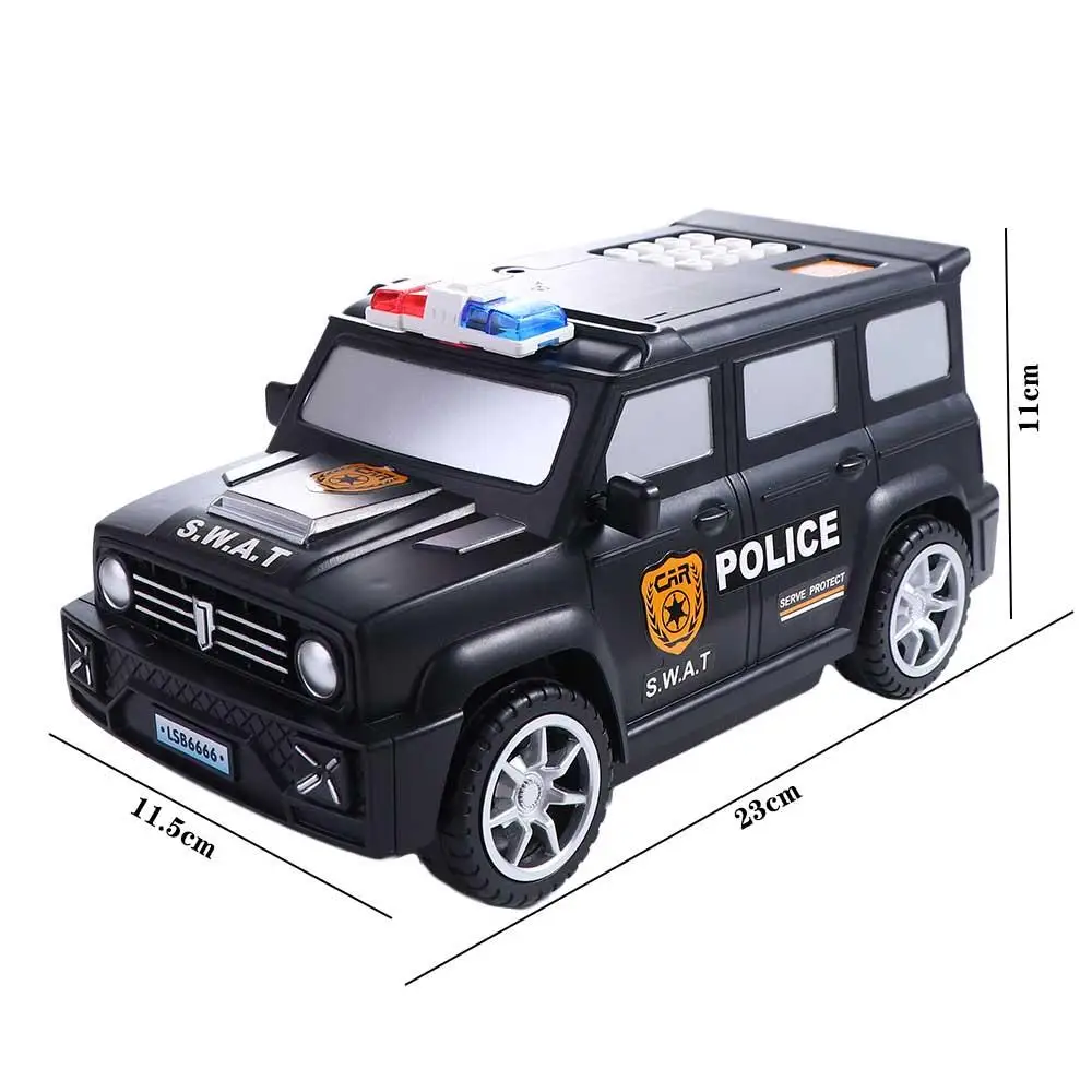 Fingerprint Password Saving Box para crianças, modelo de carro Piggy Bank, Money Saving Box, Swat Toys, presente para crianças