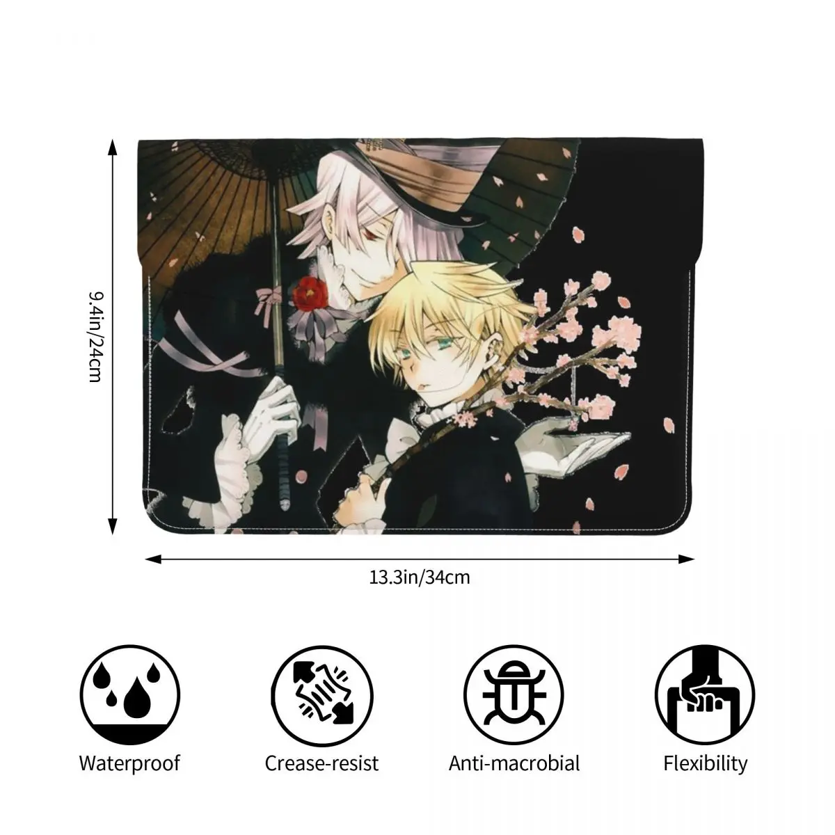 Anime Pandora Hearts PU Leather Horizontal Laptop Sleeve Shockproof Soft Lining Notebook Case 13 Inch