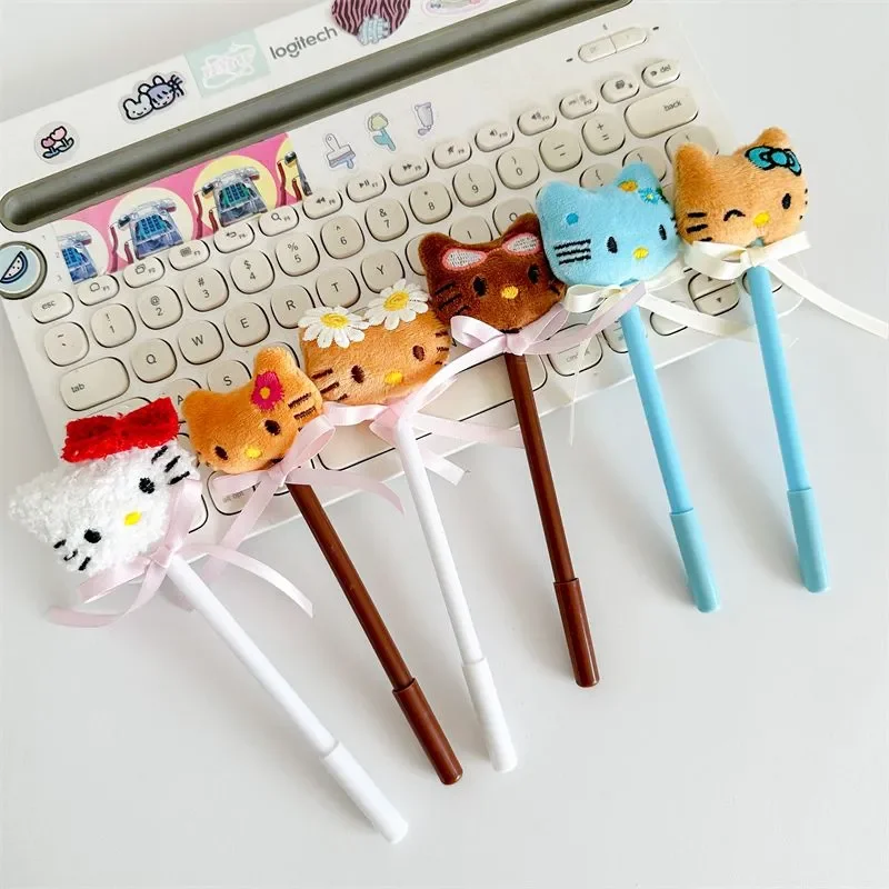 New Hello Kitty Gel Pen Cute Cartoon Bow Kt Pen Black Fountain Pen Girl Student Stationery Writing Instrument Replaceable Refill