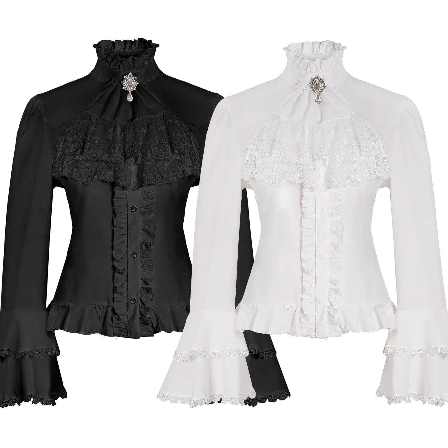 

New 2025 Medieval Victorian Gothic Cosplay Costume Lolita Lace Shirt Long Sleeves Women Blouse Short Tops Halloween