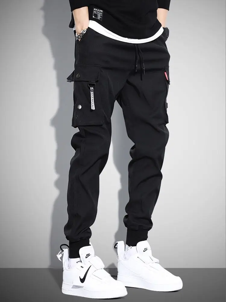 

Fall Men's Loose Fit Cargo Pants Bla Casual Long Trousers Faionable American Brand Youthful Breathable Polyester Fiber
