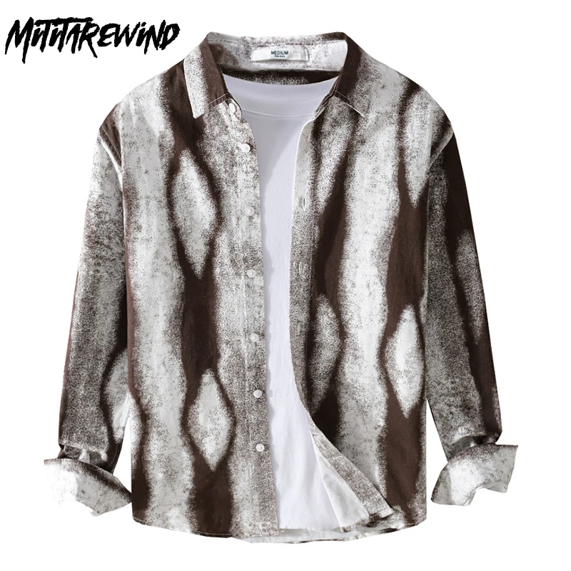 

Japanese Vintage Shirt Men High Street Loose Casual Tops Pure Cotton Print Long Sleeve Shirt Spring Autumn Fashion Men Clothing