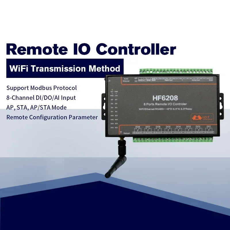 

HF6208 HF6508 WIFI RJ45 Modbus RTU Serial Converter Mqtt Tcp Ip Iot Gateway 8AI 8DI 8DO IO DTU Two-way Transparent Serial Server