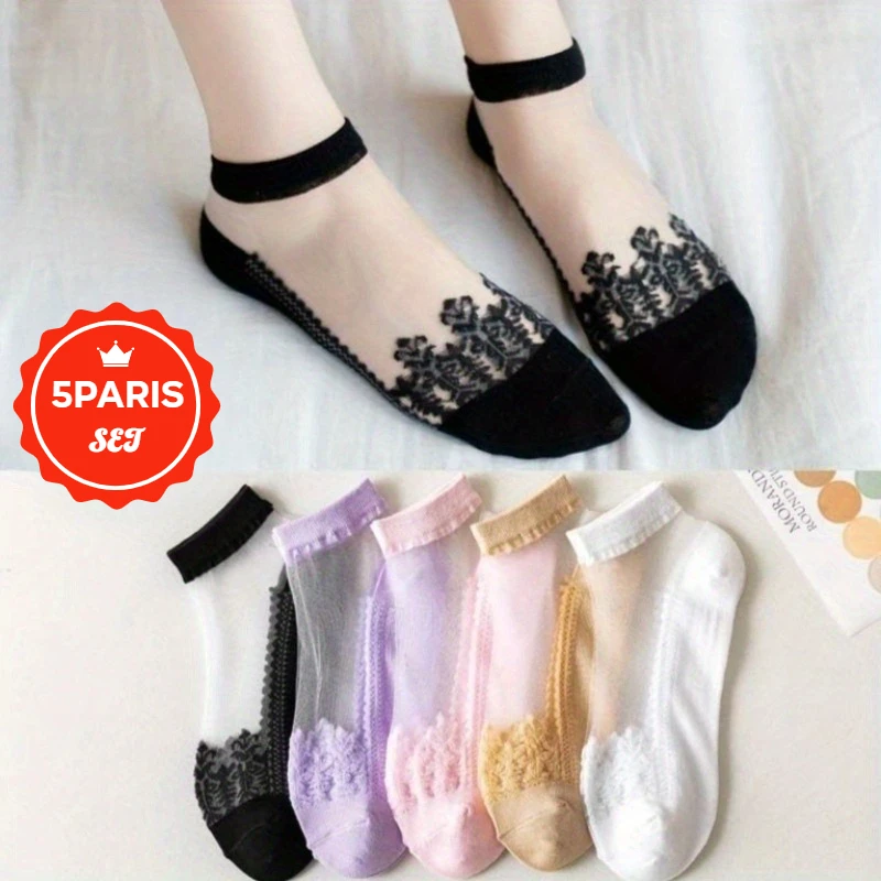 

5 Pairs Women's Ankle Socks - Anti Slip and Breathable Low Cut Socks for Woman, Fashion Short Socks Set for Ladies Daily Wear