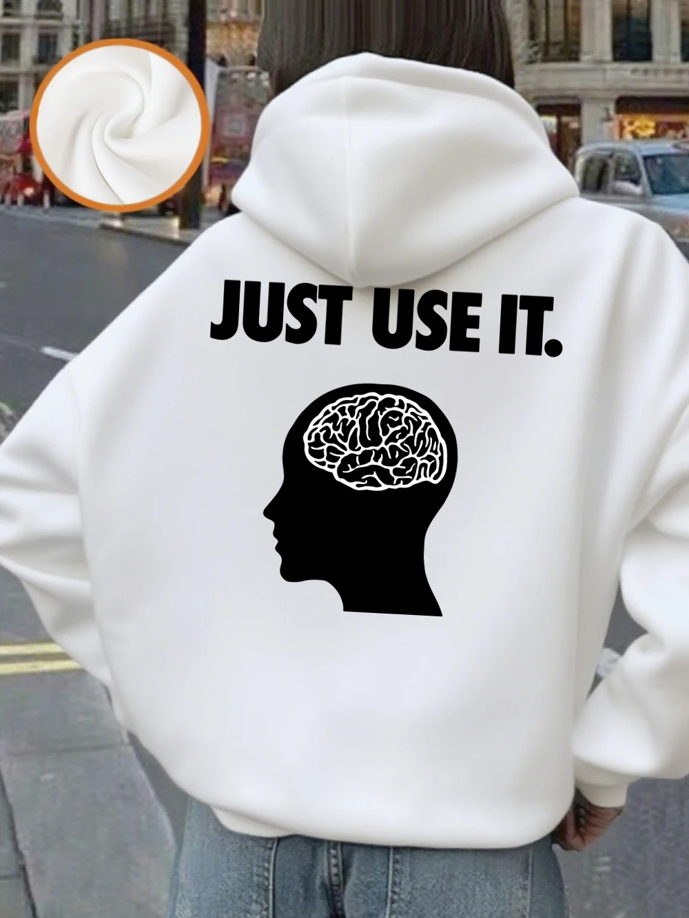 Cérebro basta usá-lo impressão hoodies feminino confortável solto pullovers básicos bolso camisolas de inverno velo quente roupas femininas