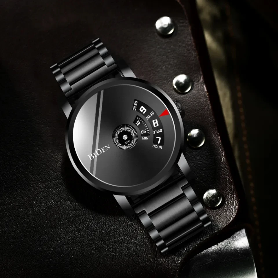 BIDEN Fashionable women's black quartz watch, unique dial, casual business watch, suitable for both men and women
