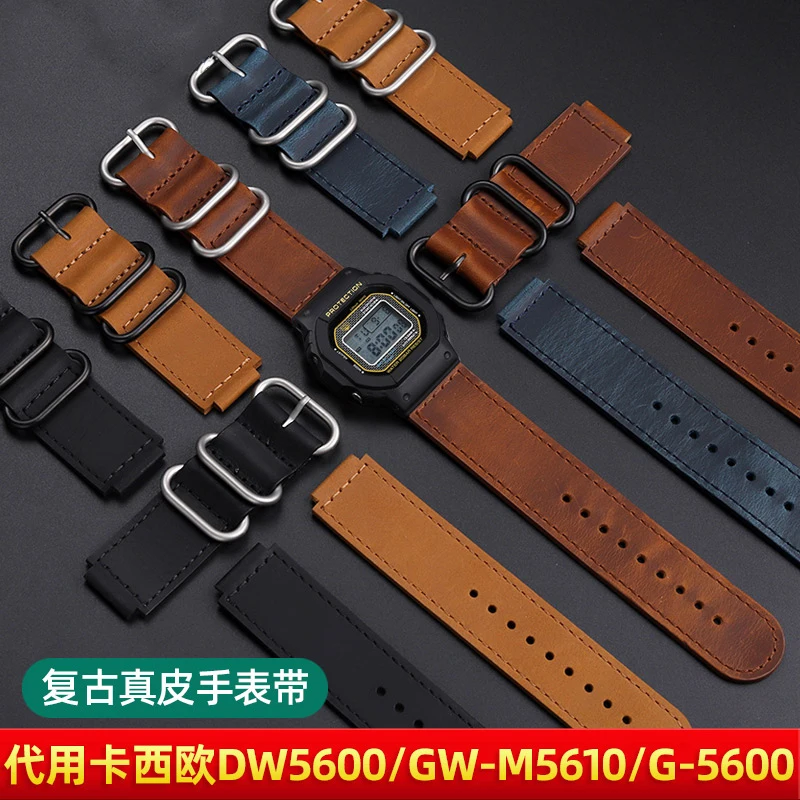 For Casio G-SHOCK DW5600 GW-M5610 GA-2100 DW-6900 GM5600 Matte Cowhide Leather watchband men Convex watch strap Vintage Bracelet