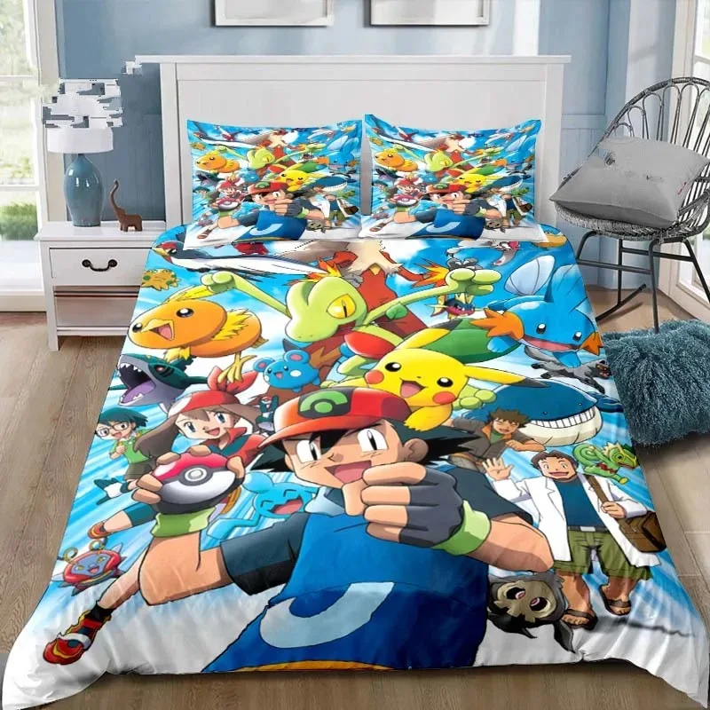 Animation Pokemon Pikachu Bed Flat Sheet Coverlet Kids Room Bed Sheet Bed Linen Bedding Sets Pillowcases Cartoon Duvet Cover