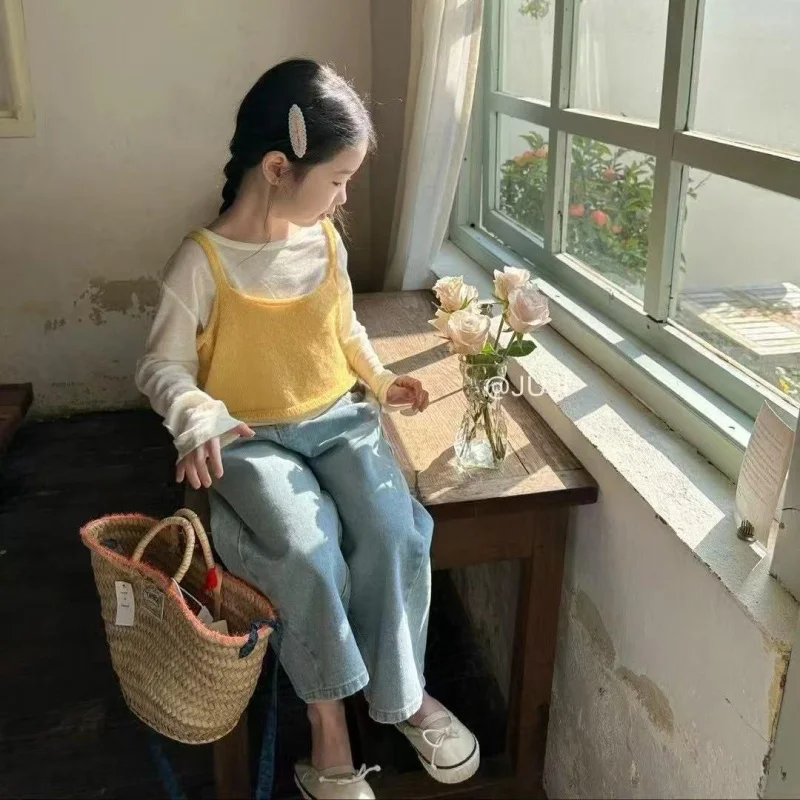 

KXKM-Girls2025New Spring Fashion Chic Set Lace Sleeveless Vest Wide Leg Pants Two-Piece Fresh Style