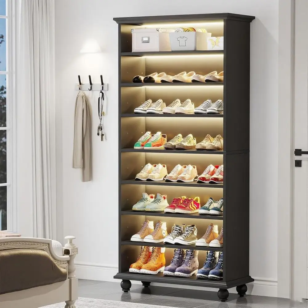 

Тумба для обуви на 30 пар, высокая и узкая, с LED-подсветкой, деревянный шкаф для прихожей