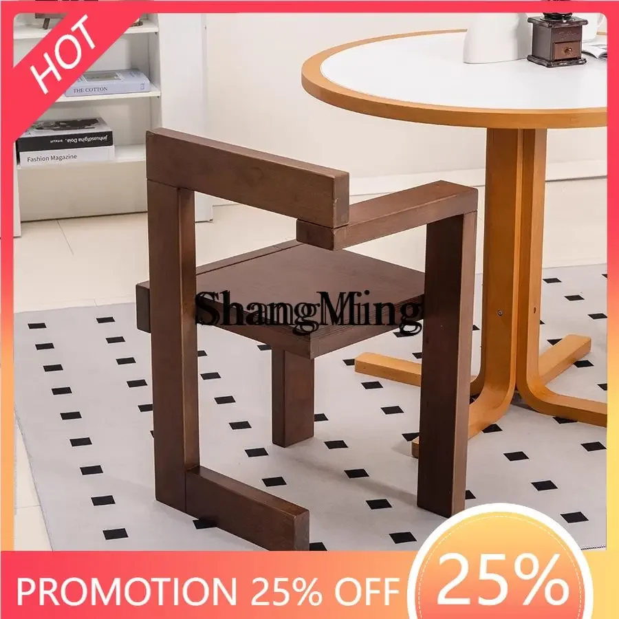 

CL block chair single casual solid wood dining chair medieval creative black wood
