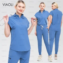 Fashion Anti-Wrinkle Soft Premium Fabric Polyester Spandex Workwear Medical Nursing Scrub Set Women Nurse Clinical Scrub Clothes