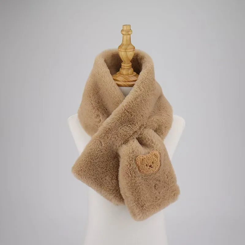 Plush Cross Scarf Faux Rabbit Fur Thickened Soft Scarves Solid Color Autumn Winter Cold Resistant Women Neck Warmer Collar Scarf