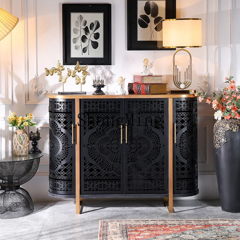 

SM retro wrought iron dining side cabinet hollow engraved entrance hall entrance living room storage decorative cabinet