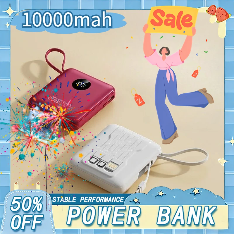 

10000mAh PD20w Portable Super Fast Charger Power Bank Four Wires Large Capacity Digital Display For Iphone For Xiaomi