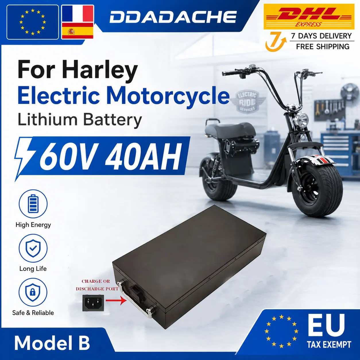 Hochleistungs-Lithium-Ionen-Akku 60V 20Ah/30Ah/40Ah für Harley E-Motorräder, 18650-Zellen, eingebautes BMS -20 ℃ ~60 ℃   Großer Temperaturbereich