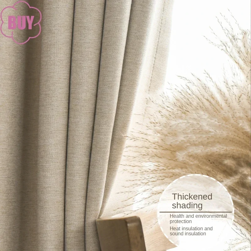 New Beige Cream Cotton Linen Thickened Curtains for Living Dining Room Bedroom French Window Customized Finished Home Decoration