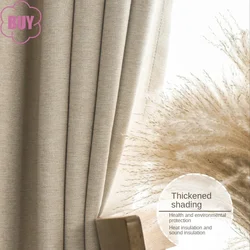 New Beige Cream Cotton Linen Thickened Curtains for Living Dining Room Bedroom French Window Customized Finished Home Decoration