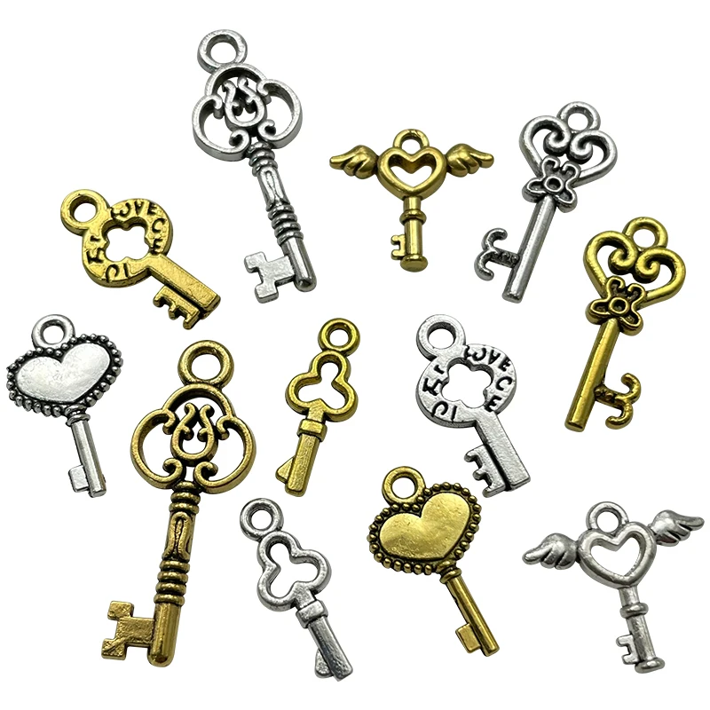 Key Series Peach Heart Owl Hollow Shape Pendant DIY Charming And Popular Tibetan Silver Gold Jewelry Connector Alloy Accessories