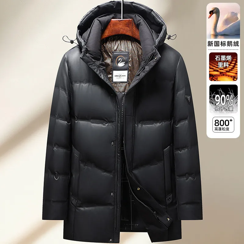 2024 Winter New Men's Medium to Long Leather Goose Down Jacket Thickened Warm and Cold Resistant Goose Down Content 90% Large