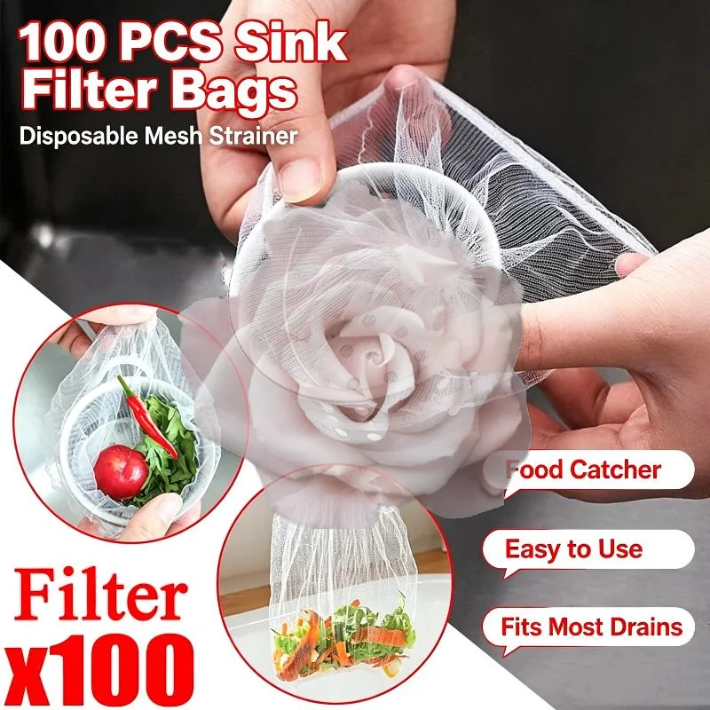 Popular Disposable Kitchen Sink Drain Mesh Strainer Bags 100 PCS Anti Clog Design for Home Bathroom Food Residue Collection