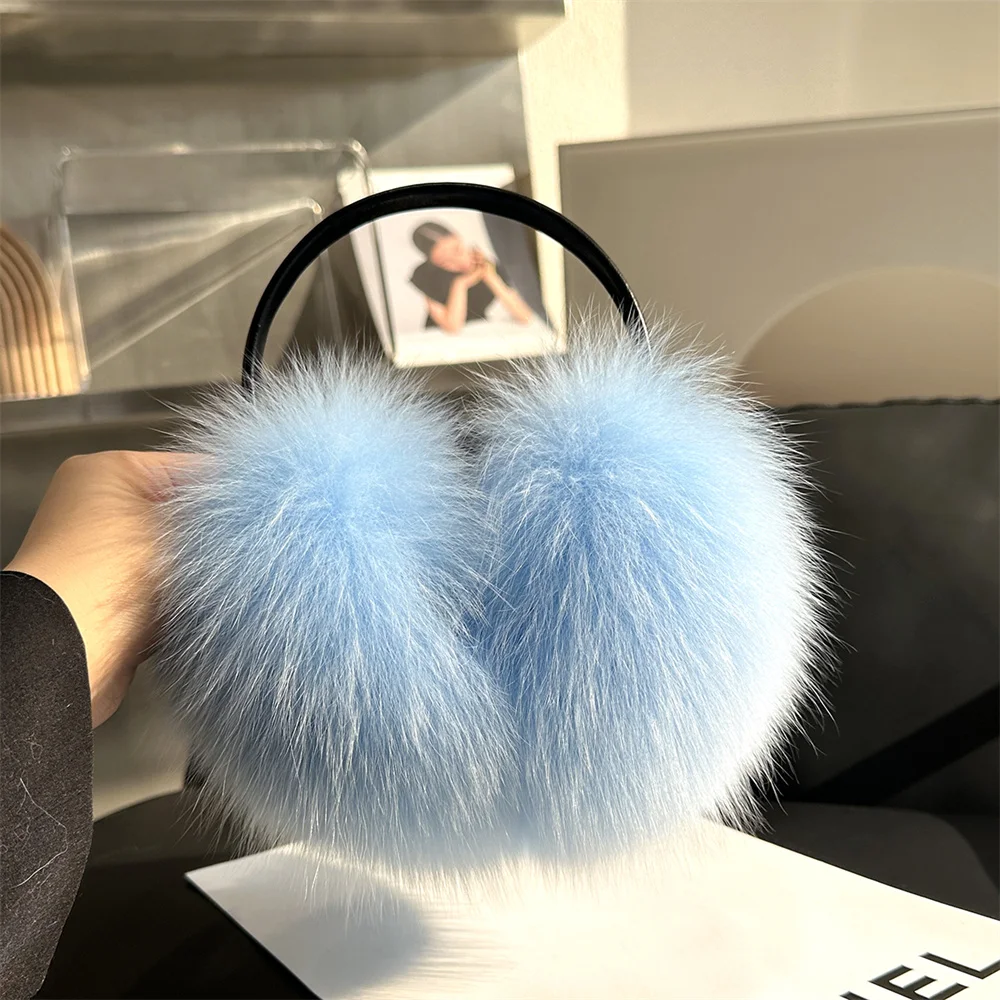 Real Fur Ear Muffs Natural Fox Raccoon Fur Hang Ear Cover Warm Winter Earmuffs Headwear Ear Muffs Cold Ear Headband