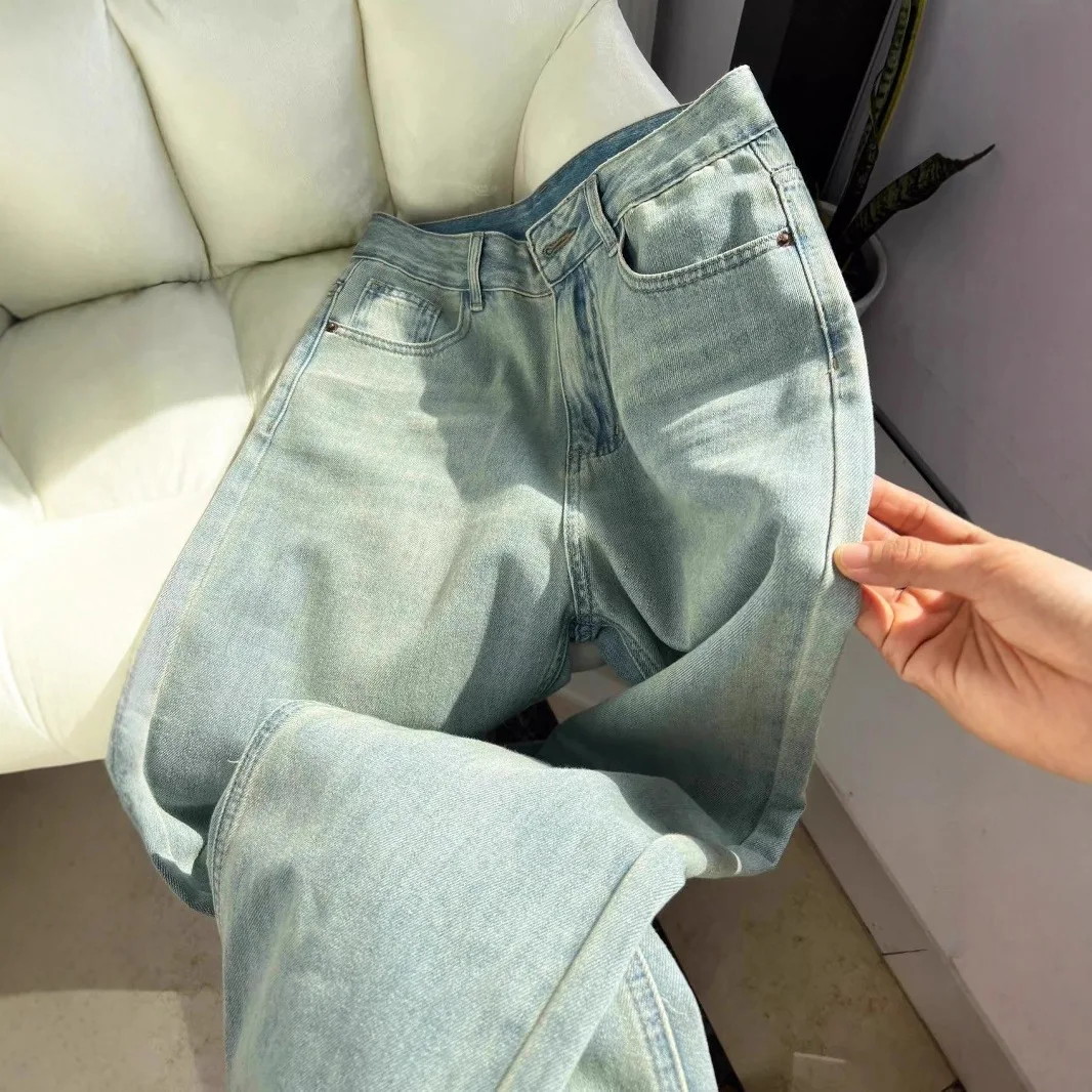 Wide-leg jeans, new spring and autumn ins style, loose and slimming, high-waisted, straight-leg pants for petite women in summer - view 3