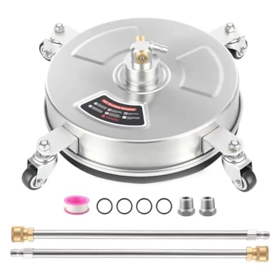 

14" Pressure Washer Surface Cleaner with 4 Wheels - Stainless Steel Surface Cleaner for Pressure Washer Attachment for Concrete