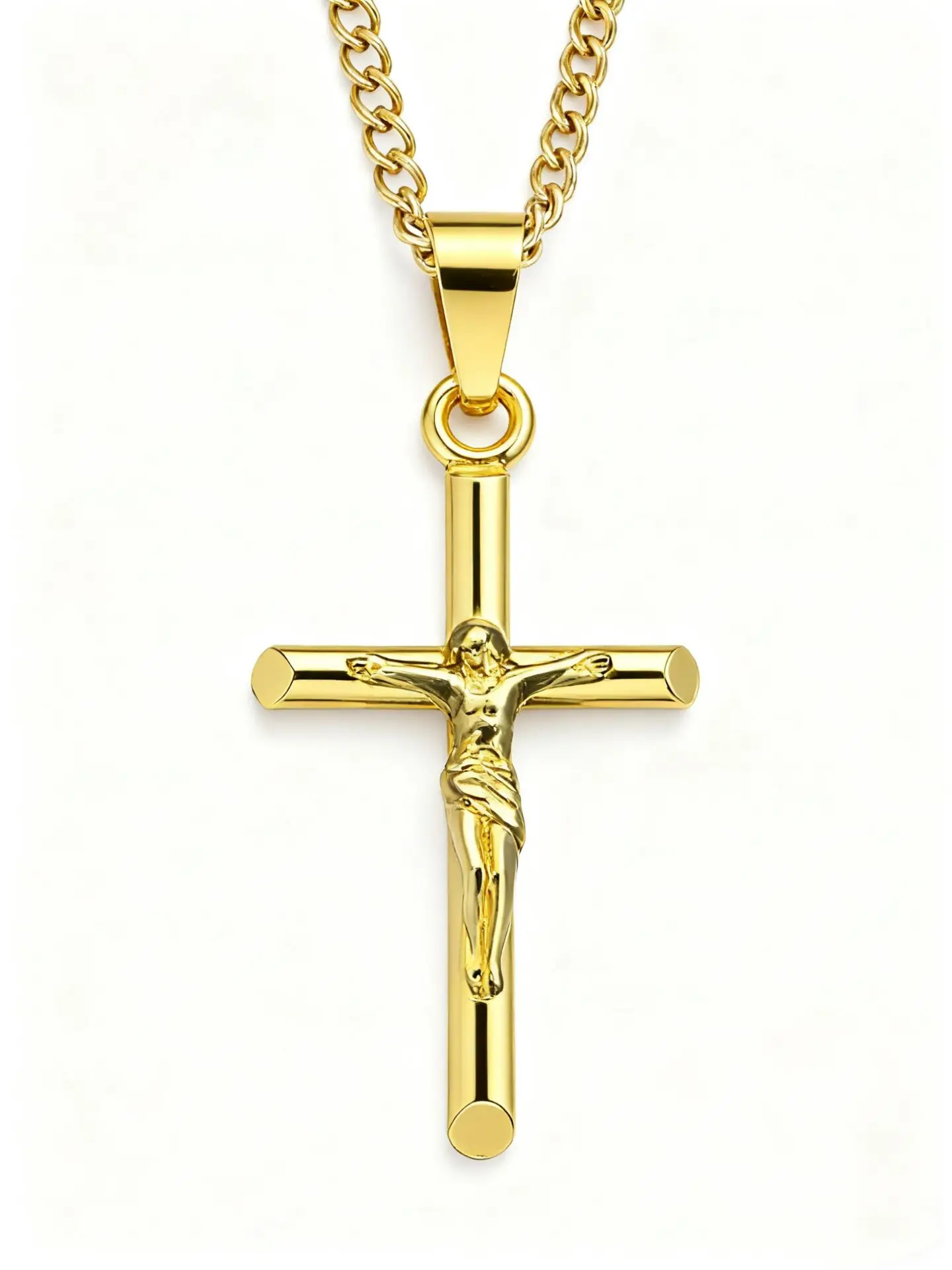 

Men's Hip Hop Stainless Steel Crucifix Jesus Cross Pendant Necklace Gold Silver Color Rapper Jewelry