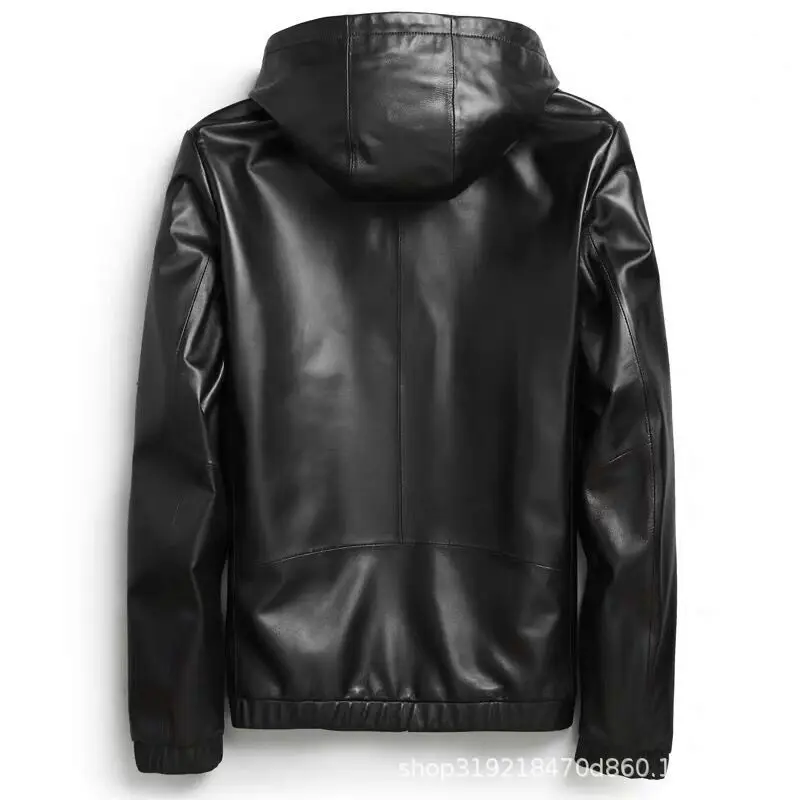 Roupas Maculinas Genuine Leather Jacket For Men Winter Sheepskin Hood Short Leather Coat Hombre Casual Slim Fitting Clothing