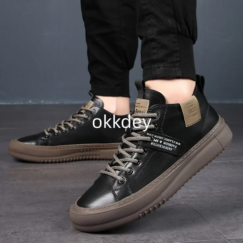 Men\'s Leather Sneakers Dress Shoes Designer Fashion Platform High Top Leather Casual Outdoor Flats Shoes New In Spring Summer