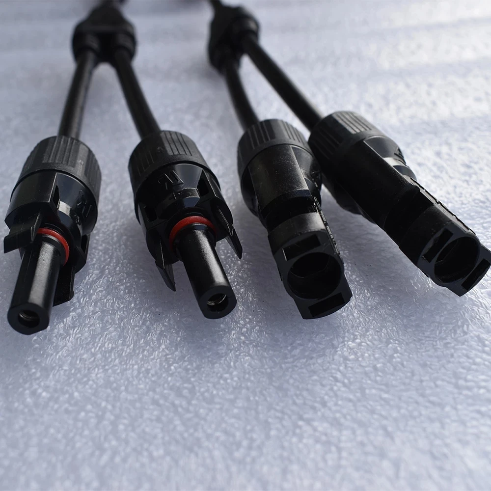 One Pair Y Type Connector Cable for Flexible Solar Panel Connection 2 Input 1 Output with Male Female UV-Resisted Cooper