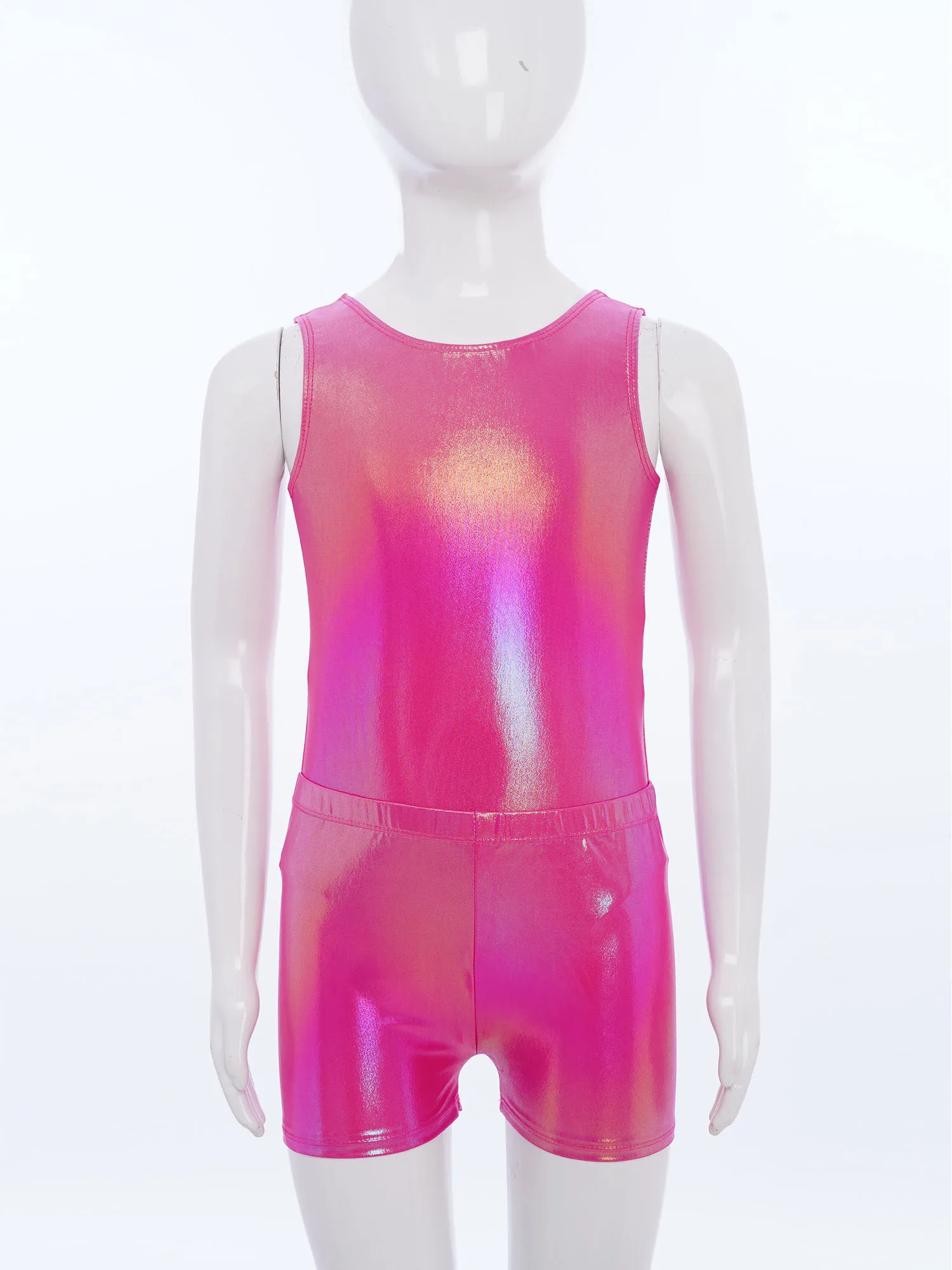 

Kids Girls Metallic Gymnastics Ballet Dance Performance Costume Outfit Sport Workout Set Sleeveless Leotards Shorts And Hairband
