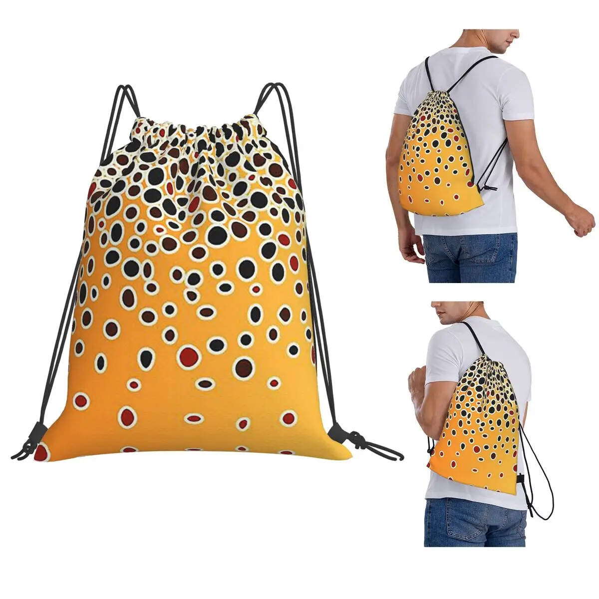 Brown Trout Skin Backpacks Fashion Drawstring Bags Sports Bag Book Bags for Man Woman Students