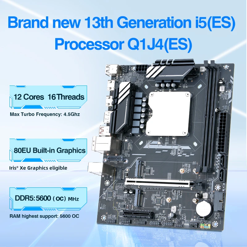 มาเธอร์บอร์ดเดสก์ท็อป DIY Atx พร้อมชุด13th ออนบอร์ดอินเตอร์โพส Q1J4ซีพียู (i5 ES 0000)12C16T ไอริส XE กราฟิก DDR5แรม