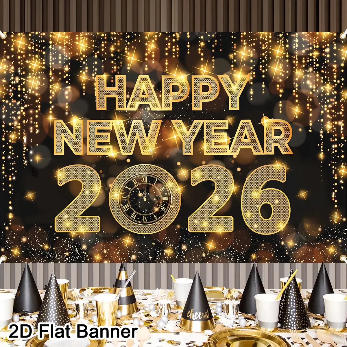 خلفية لافتة لحفلات رأس السنة الجديدة السعيدة لعام 2026، للاحتفال بالعام الجديد، ديكور حفلات التجمع العائلي، دعائم خلفية للتصوير #2