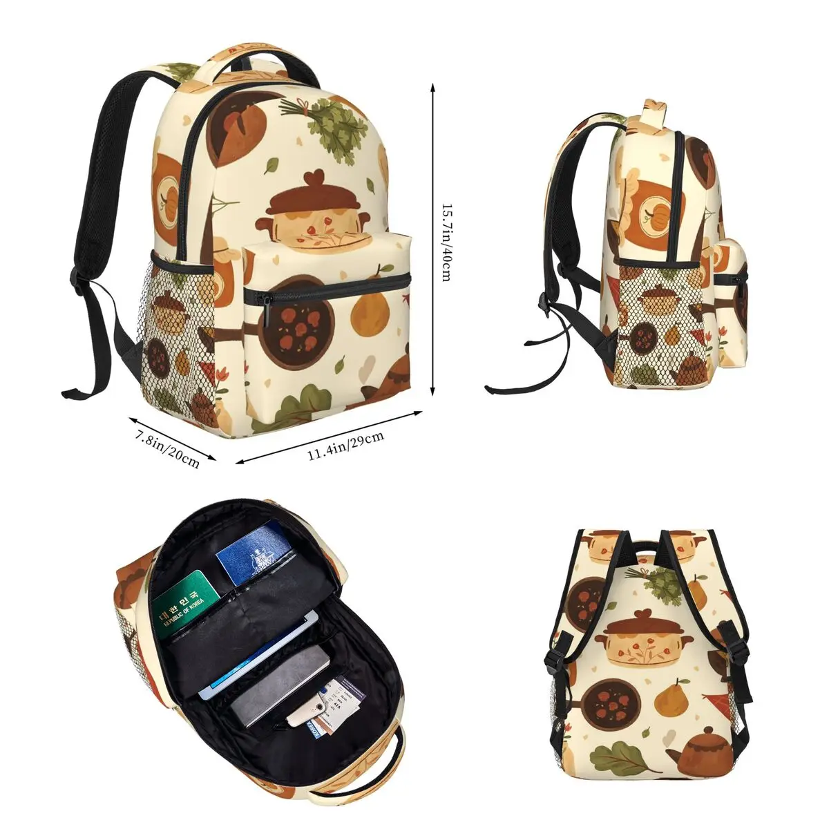 Cozy Kitchen Backpacks Boys Girls Bookbag Children School Bags Cartoon Kids Rucksack Lunch Bag Pen Bag Three-Piece Set